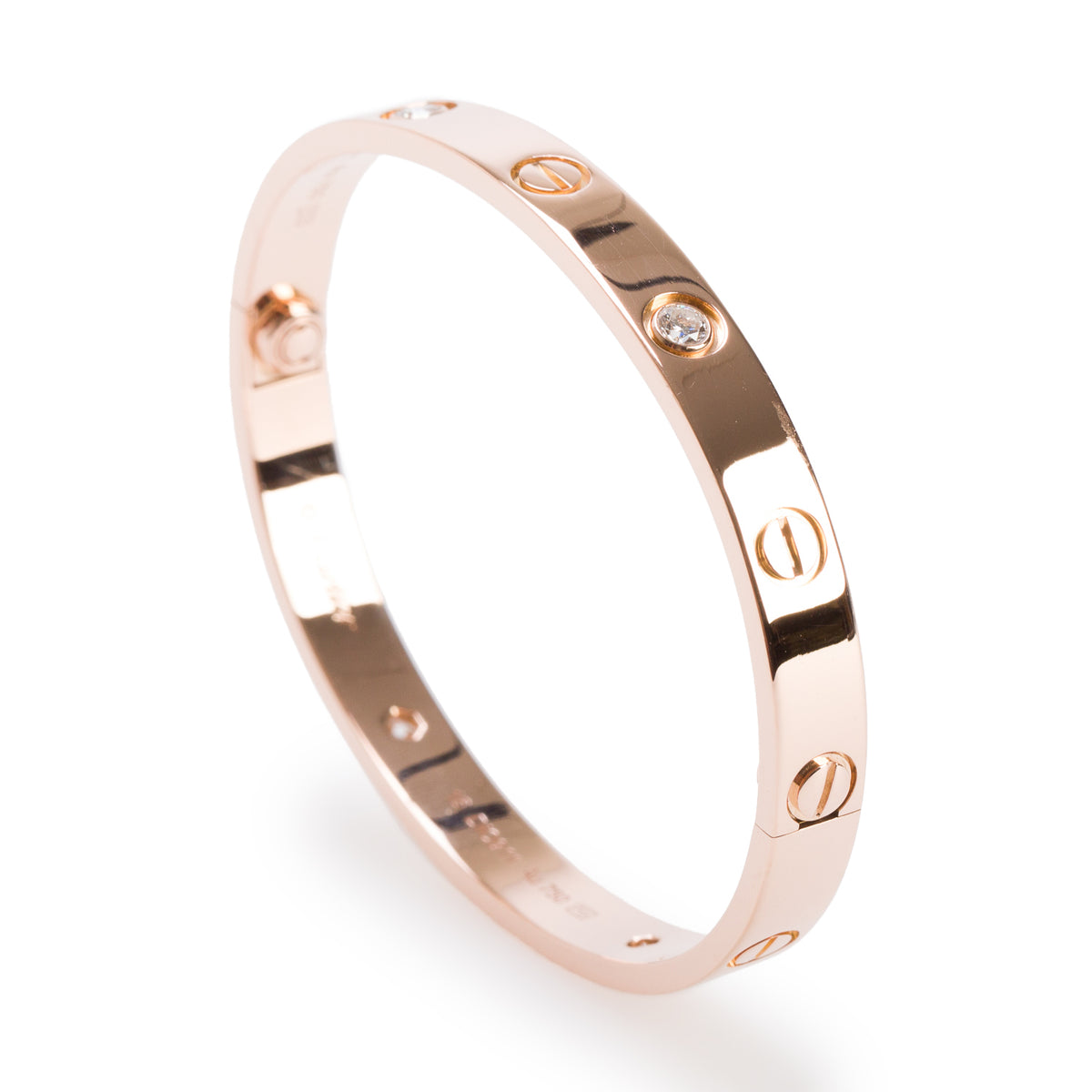 Cartier 18k Rose Gold Love Bracelet with 4 Diamonds, Classic Model Size 16 w/ Box & Receipt