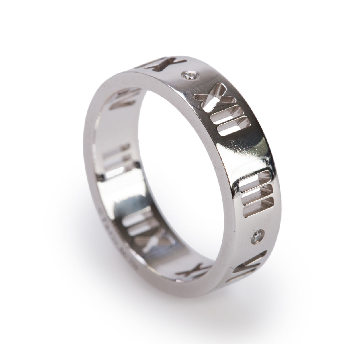 Tiffany & Co. 18k White Gold & Diamond Atlas Pierced 5 MM Band Ring, Size 5.75 w/ Box