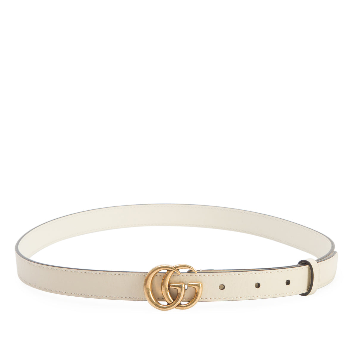 Gucci White Leather GG Marmont Thin Belt, 85 34 w/ Box