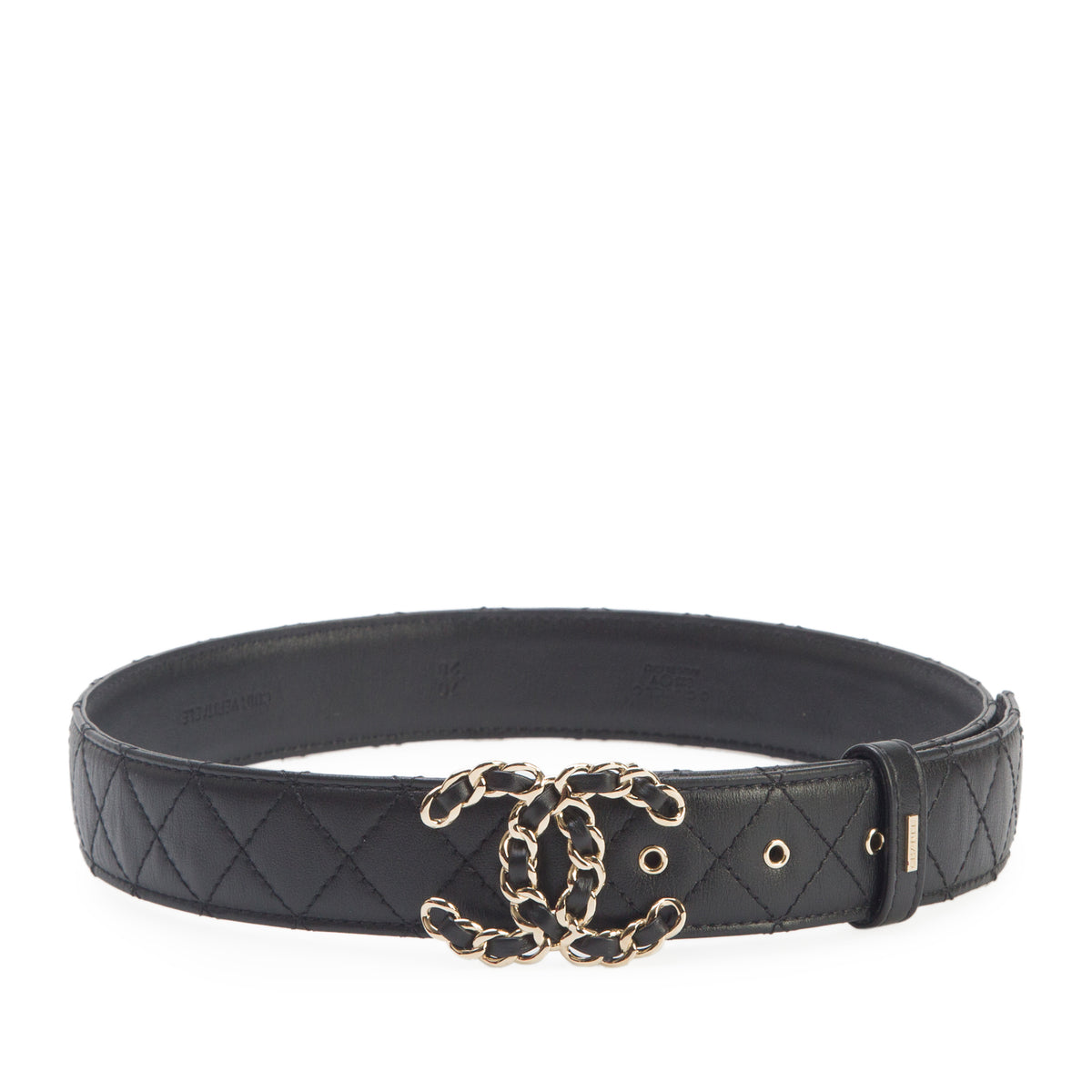 Chanel 2023 Black Quilted Calfskin Leather CC Buckle Belt 70 28 w/ Box & Receipt
