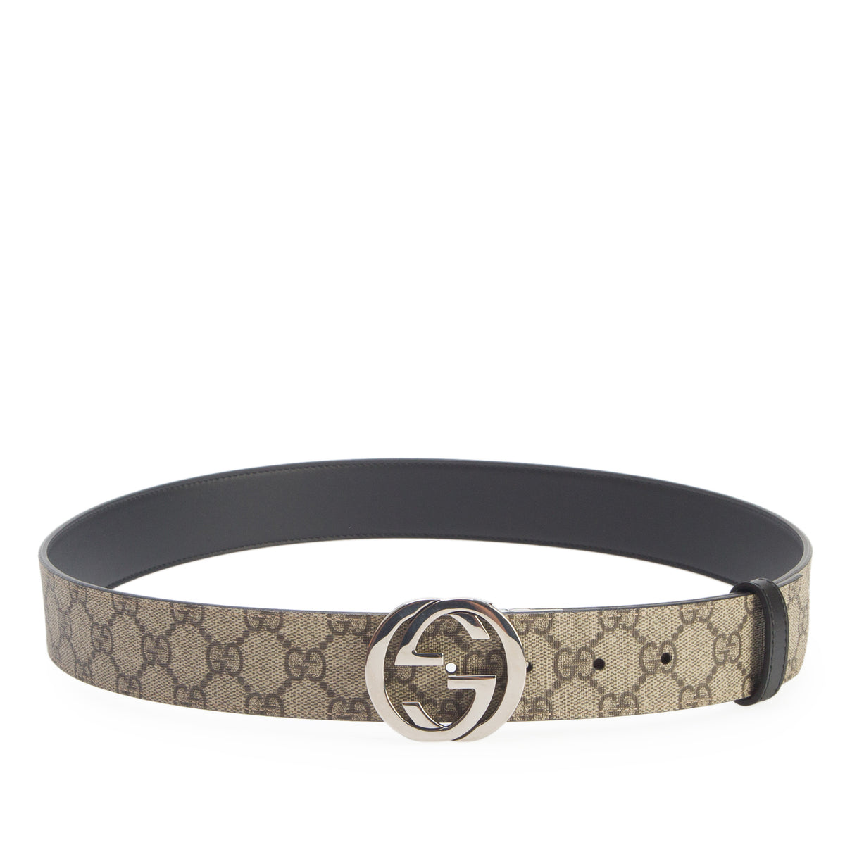 Gucci Brown GG Supreme Black Leather Interlocking G Reversible Belt, 100 40 w/ Box
