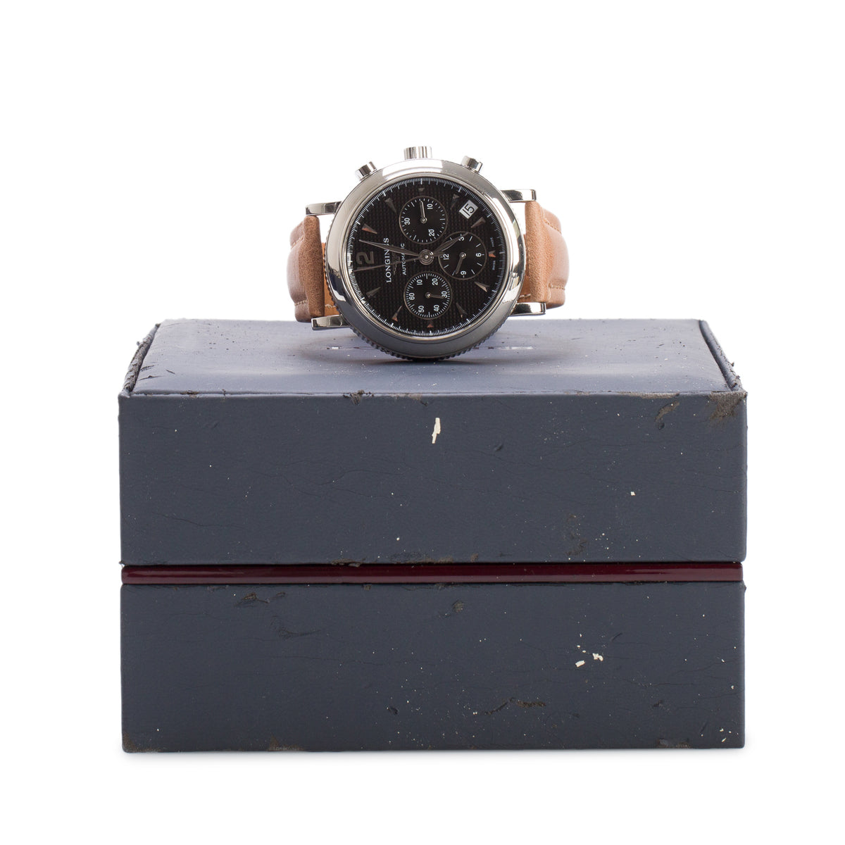 Longines Stainless Steel Clous de Paris 44 MM Automatic Chronograph Watch Black Dial w/ Box & Papers