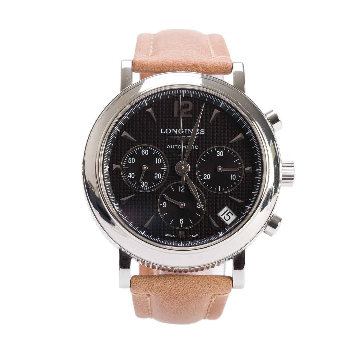 Longines Stainless Steel Clous de Paris 44 MM Automatic Chronograph Watch Black Dial w/ Box & Papers