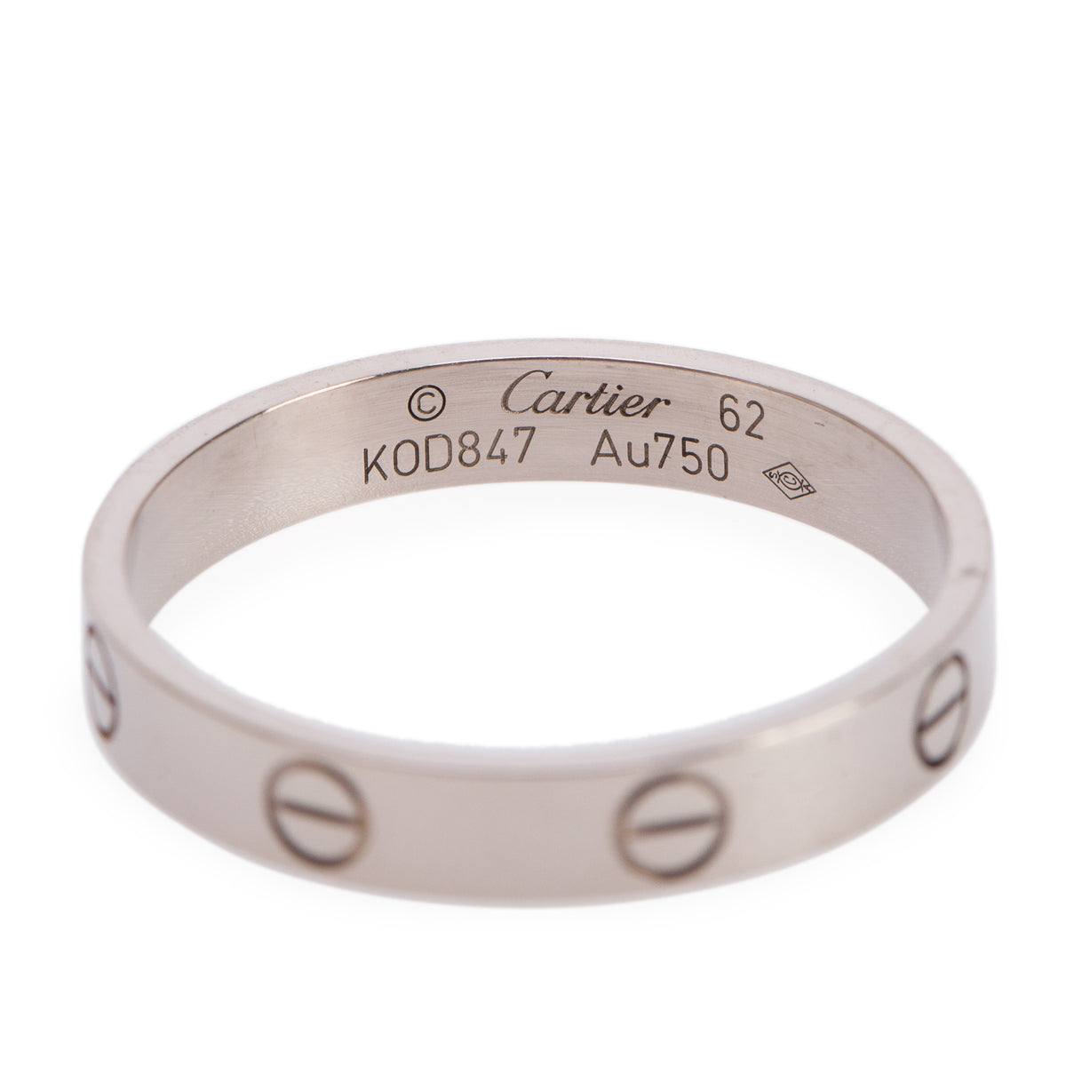 Cartier 18k White Gold 3.6 MM Love Wedding Band Ring, Size 62 10 w/ Box, Receipt & Certificate