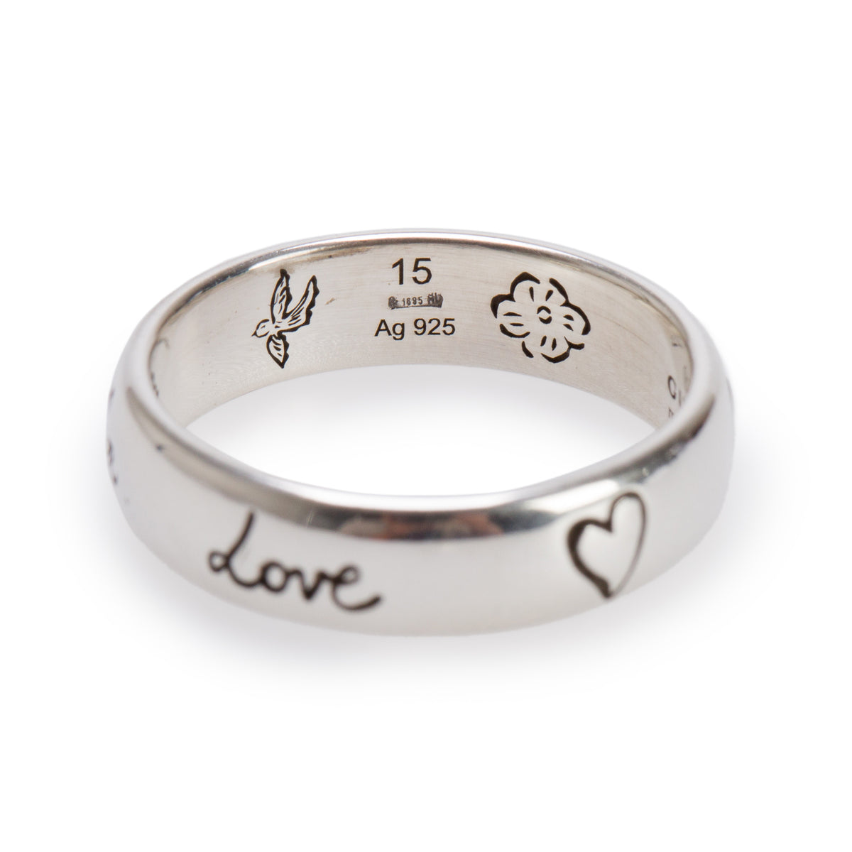 Gucci Sterling Silver "Blind for Love" 5MM Wide Band Ring, Size 15 7
