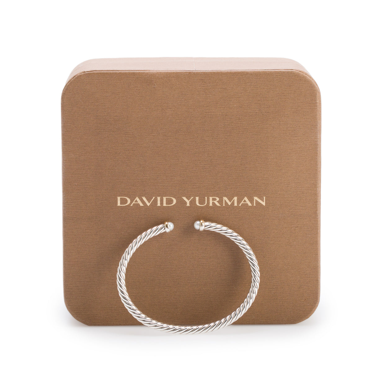 David Yurman 2025 Sterling Silver & 14k Yellow Gold Pearl Cable Flex 4MM Cable Cuff Bracelet w/ Box & Receipt