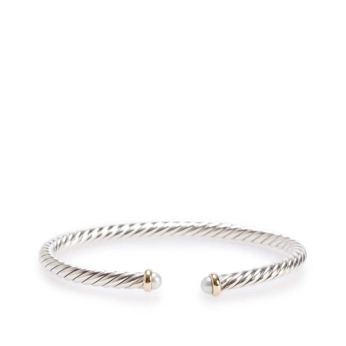 David Yurman 2025 Sterling Silver & 14k Yellow Gold Pearl Cable Flex 4MM Cable Cuff Bracelet w/ Box & Receipt