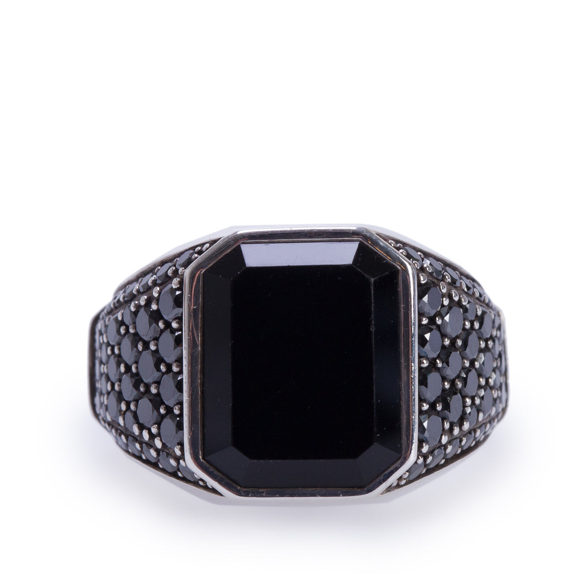 David Yurman Sterling Silver Black Diamond & Onyx Signet Ring, Size 9.25