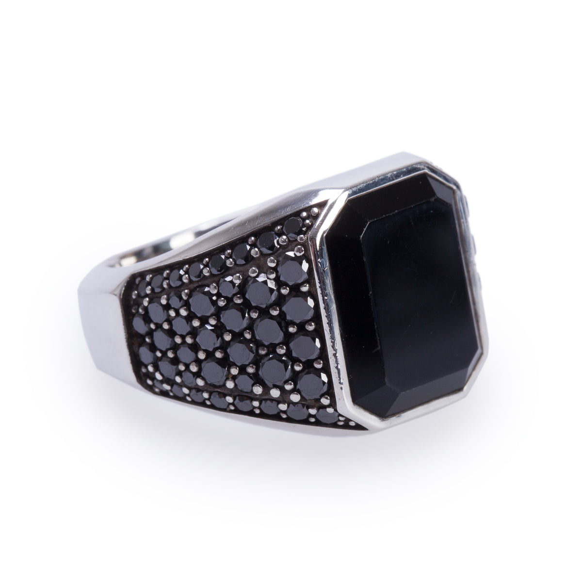 David Yurman Sterling Silver Black Diamond & Onyx Signet Ring, Size 9.25