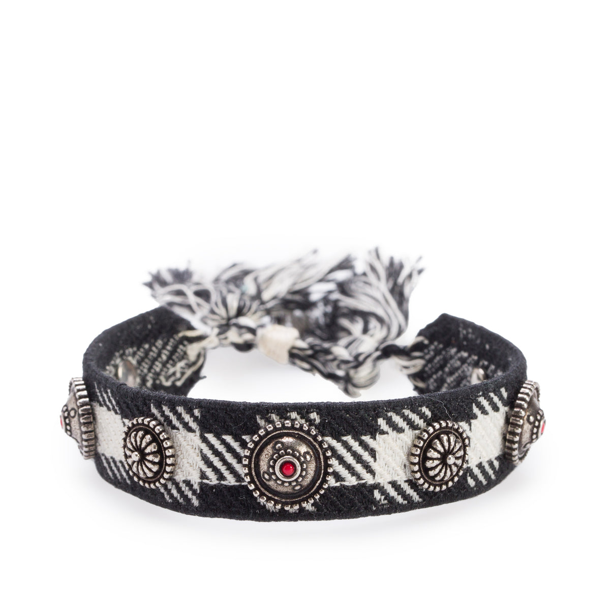 Christian Dior Black & White Woven Check N' Dior Cotton Studded Friendship Bracelet