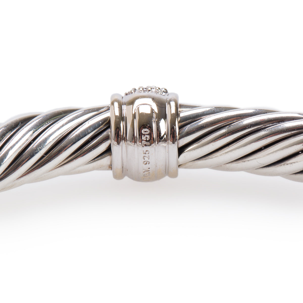 David Yurman Sterling Silver 7MM Classic Cable Diamond Station Cuff Bracelet