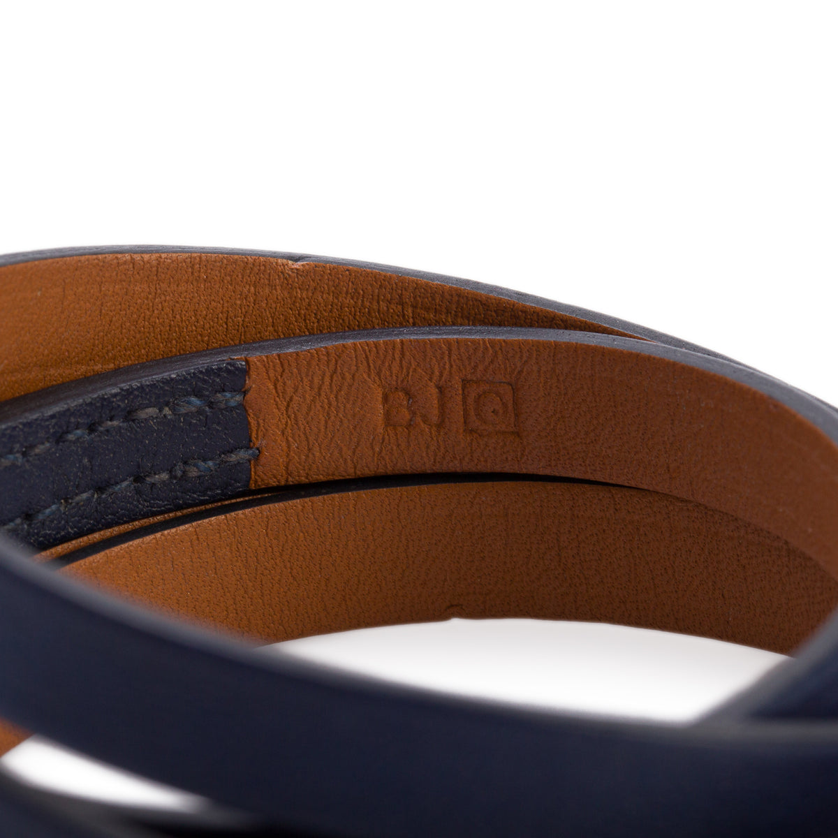 Hermes Palladium Plated Blue Leather Behapi Quad Tour Wrap Bracelet w/ Box