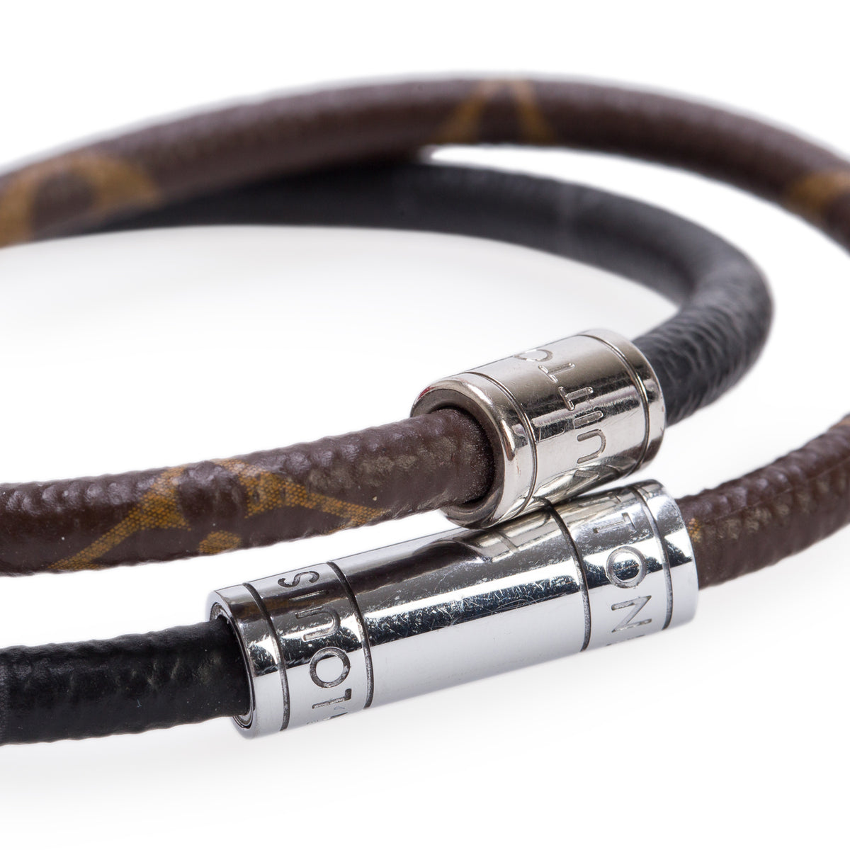 Louis Vuitton 2023 Monogram Eclipse & Monogram Macasar Keep It Double Leather Wrap Bracelet w/ Box