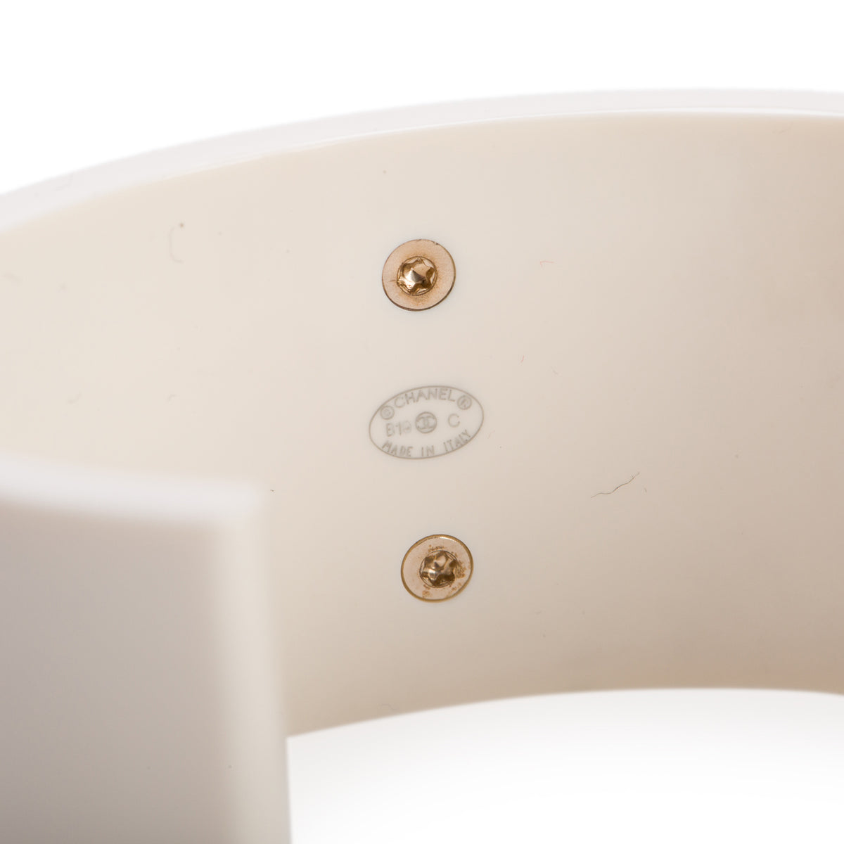 Chanel White Resin Gold Plated CC Cuff Bracelet w/ Box