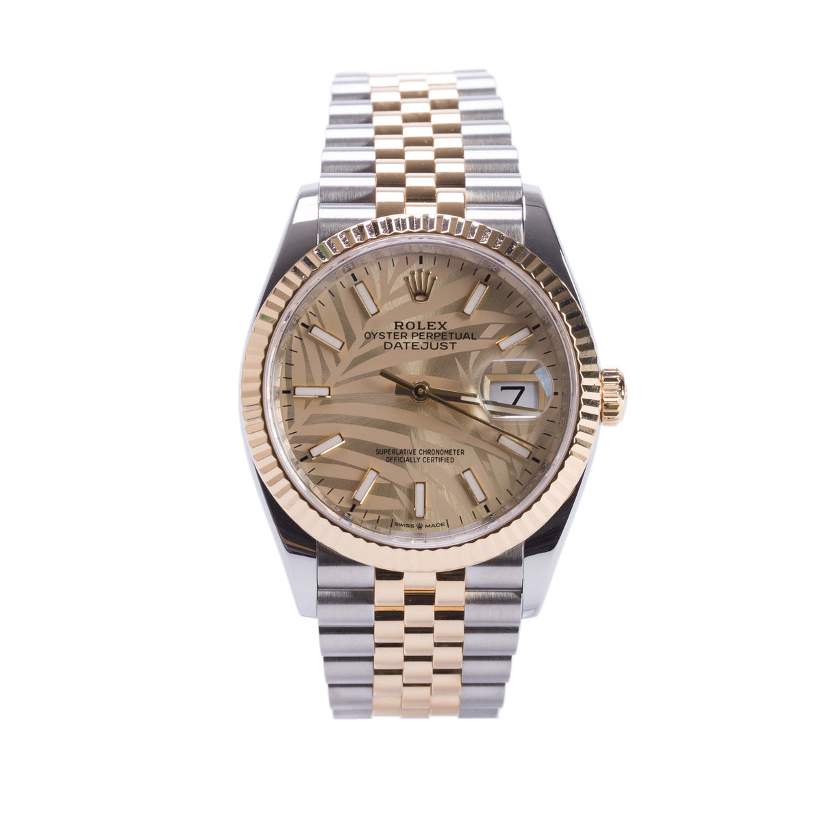Rolex 2021 Stainless Steel & 18k Yellow Gold Datejust 36 MM Automatic Watch Gold Palm Motif Dial 126233 w/ Papers