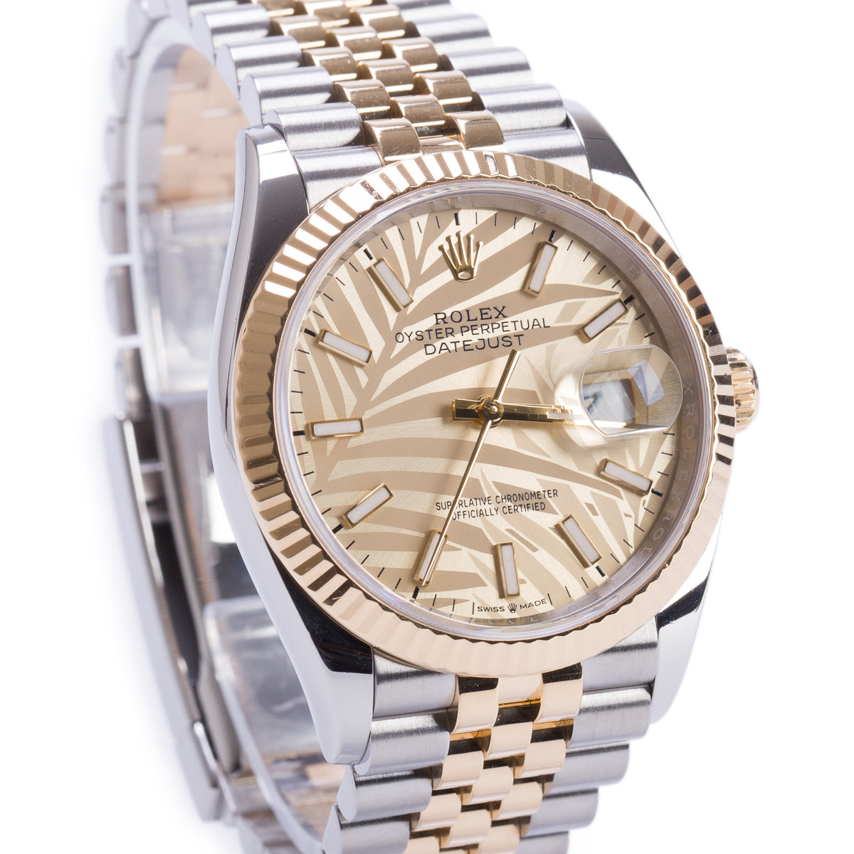 Rolex 2021 Stainless Steel & 18k Yellow Gold Datejust 36 MM Automatic Watch Gold Palm Motif Dial 126233 w/ Papers