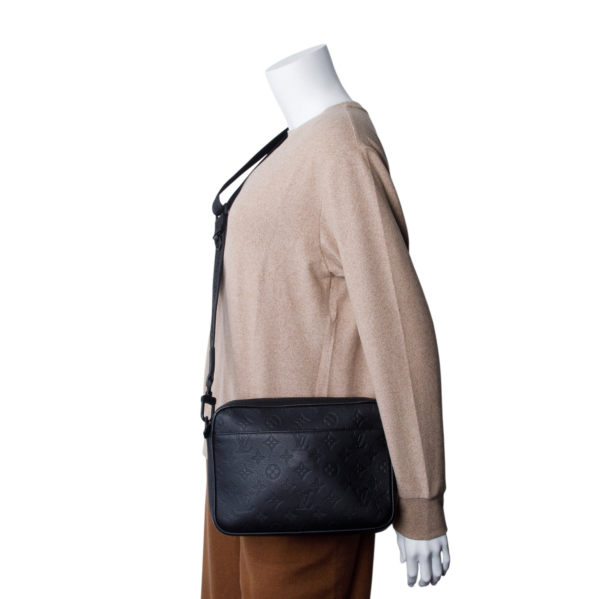 Louis Vuitton Black Monogram Shadow Embossed Calfskin Leather Duo Messenger Bag