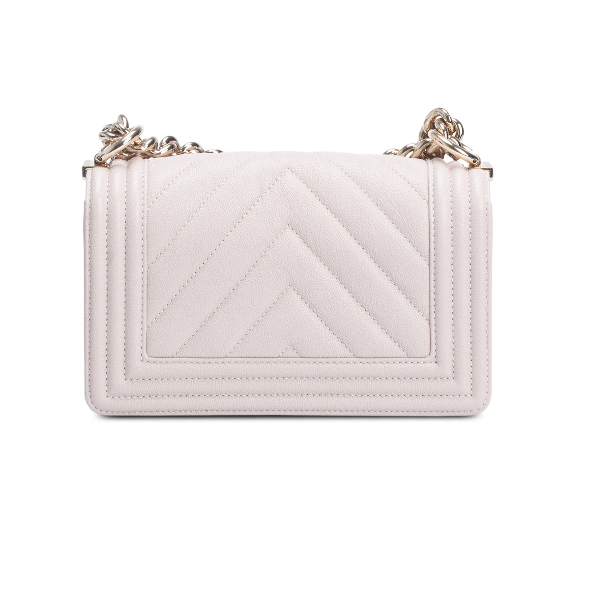 Chanel Beige Caviar Chevron Leather Small Boy Bag w/ Box & Authenticity Card