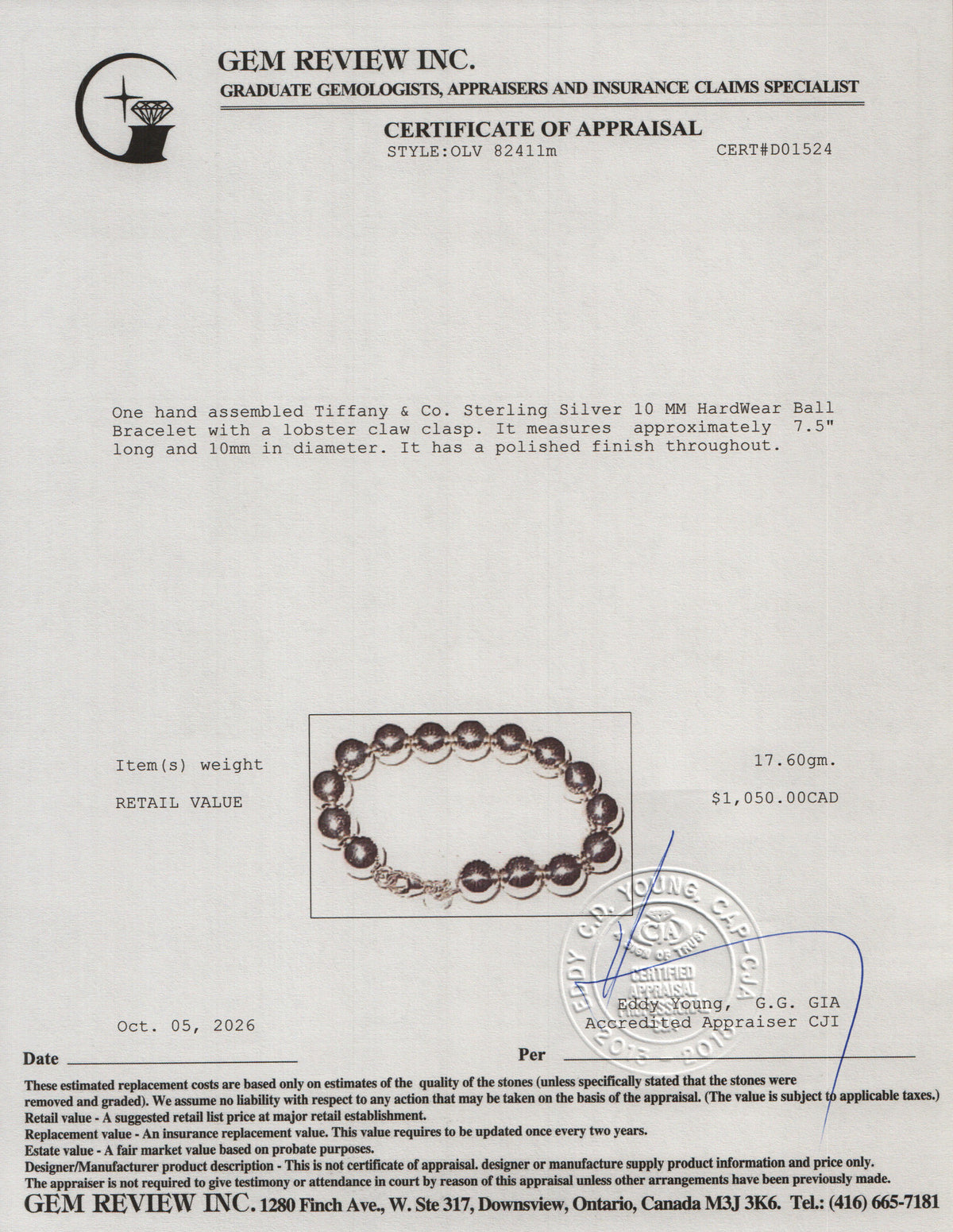 Tiffany & Co. Sterling Silver 10 MM HardWear Ball Bracelet