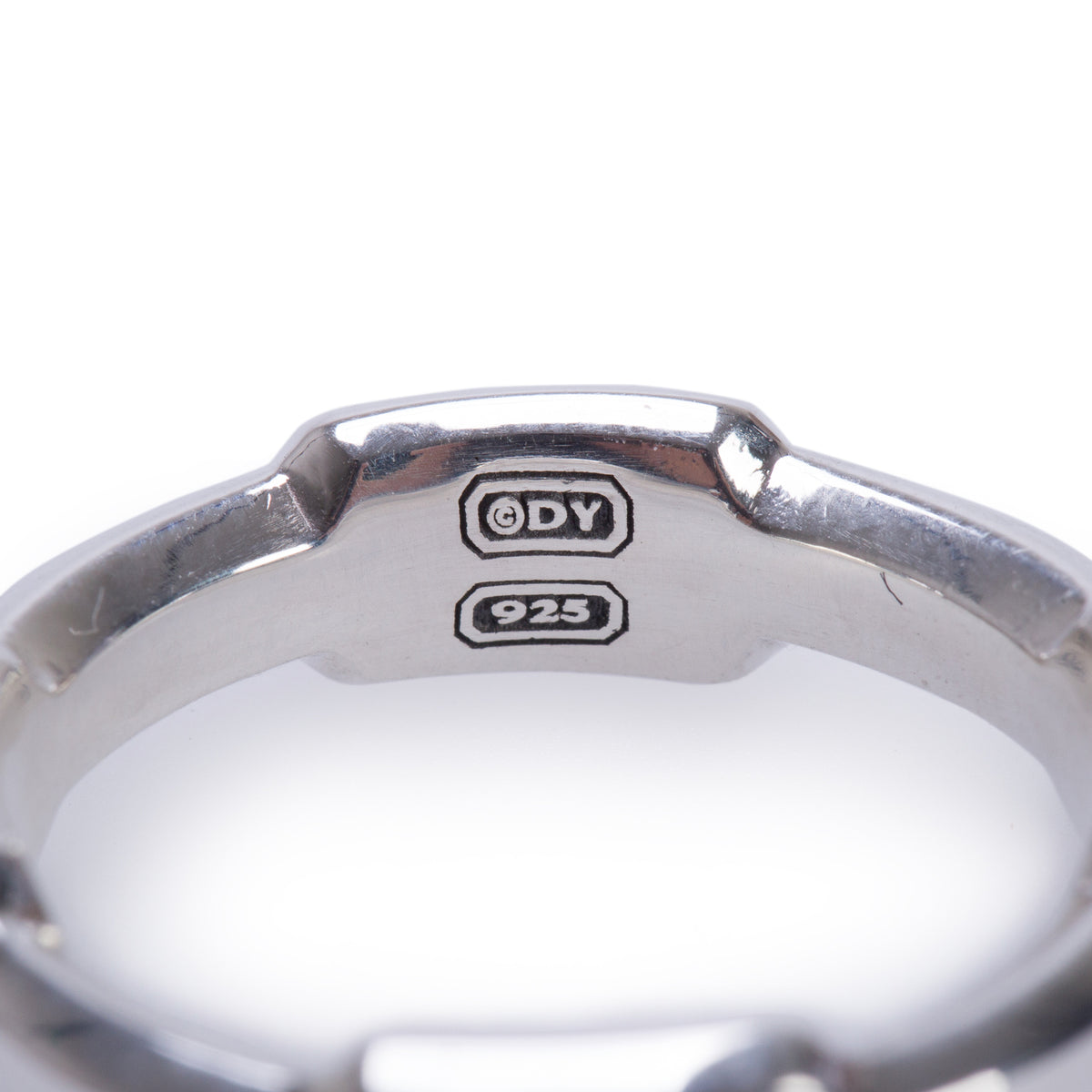 David Yurman Sterling Silver Black Diamond Hex Station 6 MM Band Ring, Size 9