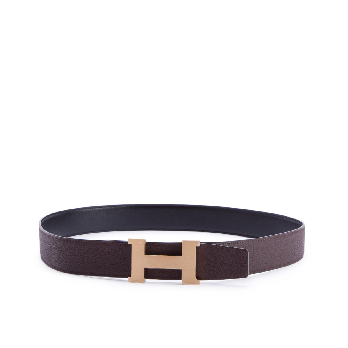 Hermes 2025 Noir/Chocolat Box/Togo Reversible Leather 38 MM Constance Buckle Belt Kit, Size 105 w/ Box & Receipt