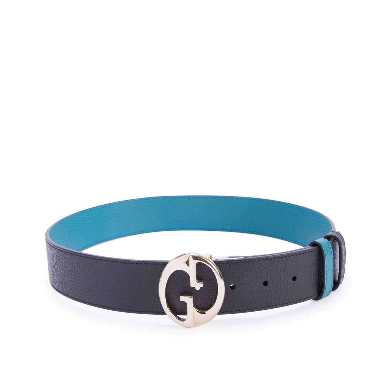 Gucci Black/Teal Calfskin 1973 Reversible Belt, 85 34