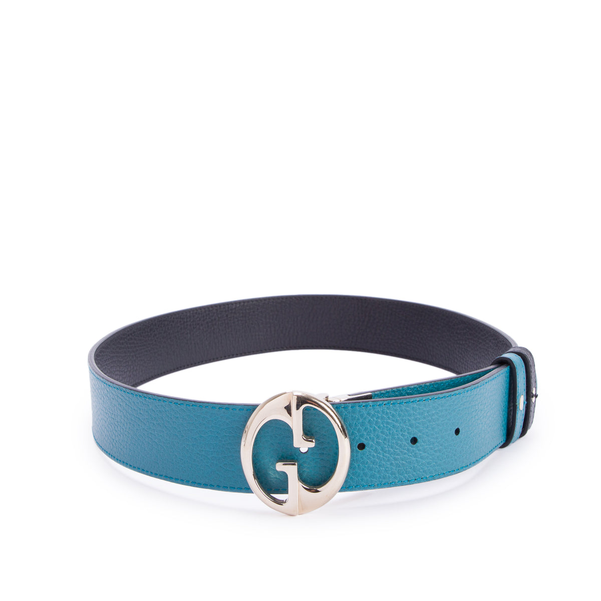Gucci Black/Teal Calfskin 1973 Reversible Belt, 85 34