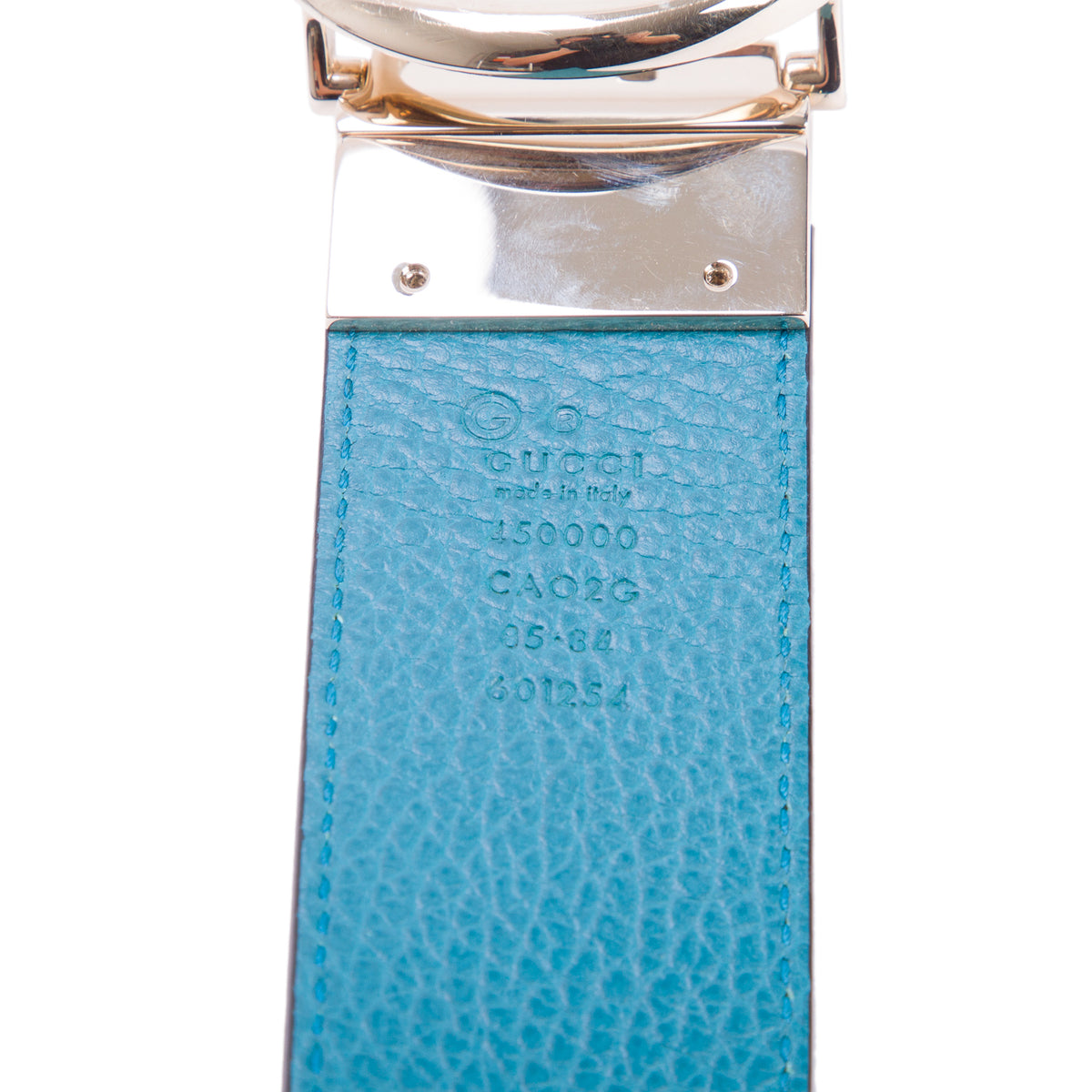 Gucci Black/Teal Calfskin 1973 Reversible Belt, 85 34
