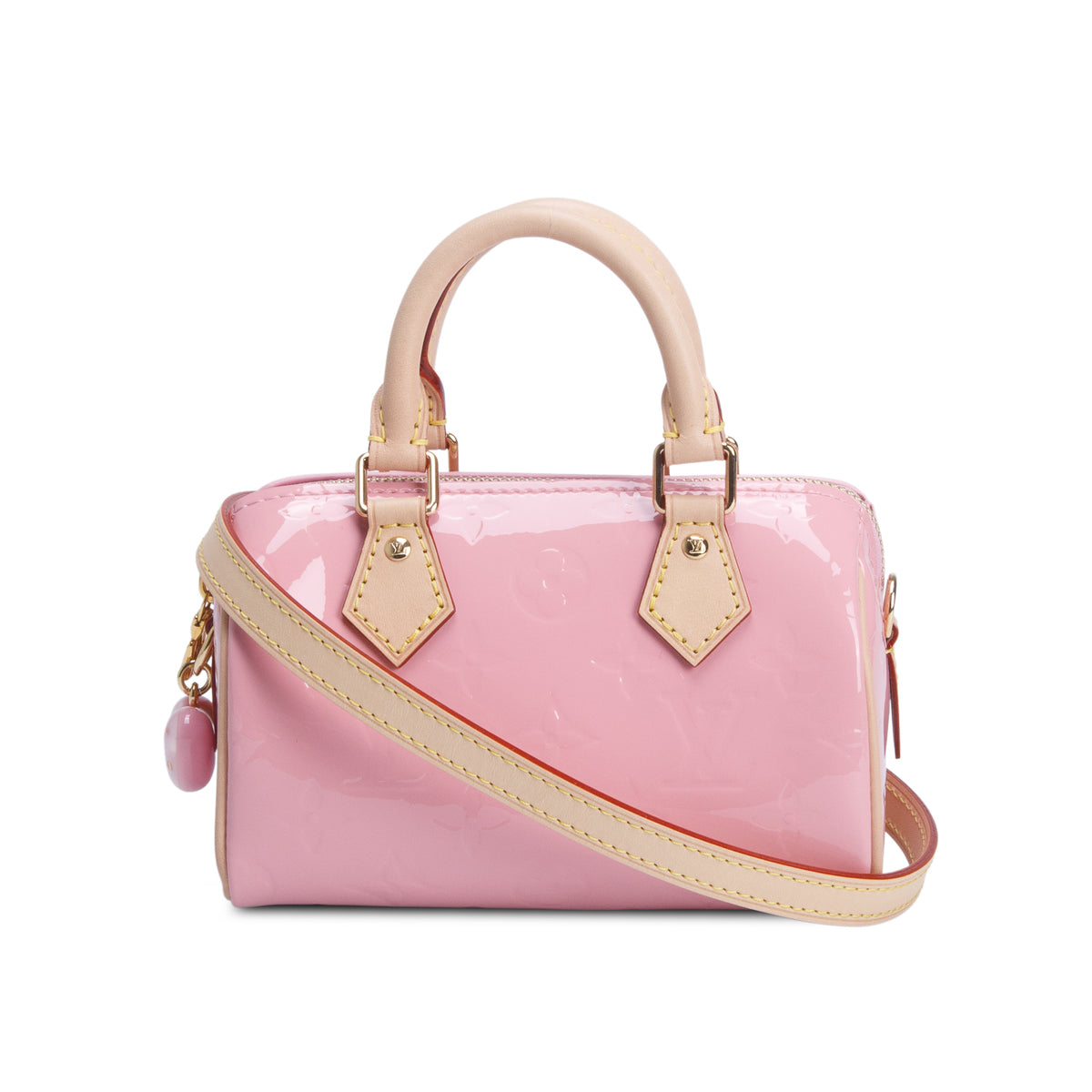 Louis Vuitton 2023 Pink Vernis Monogram Nano Speedy w/ Strap & Receipt