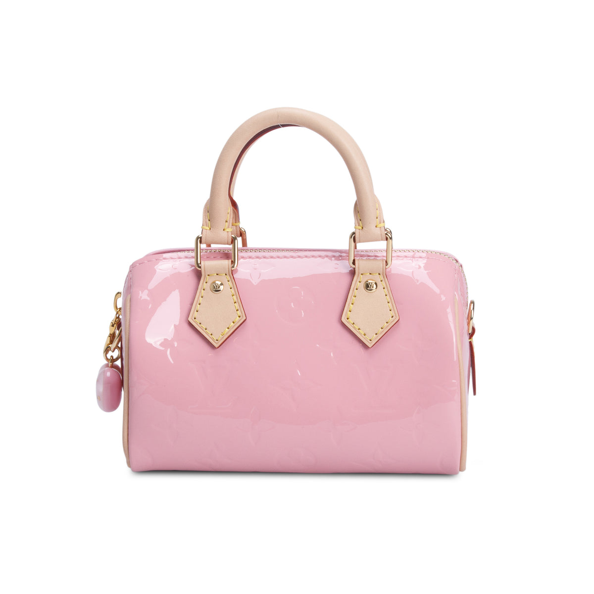 Louis Vuitton 2023 Pink Vernis Monogram Nano Speedy w/ Strap & Receipt