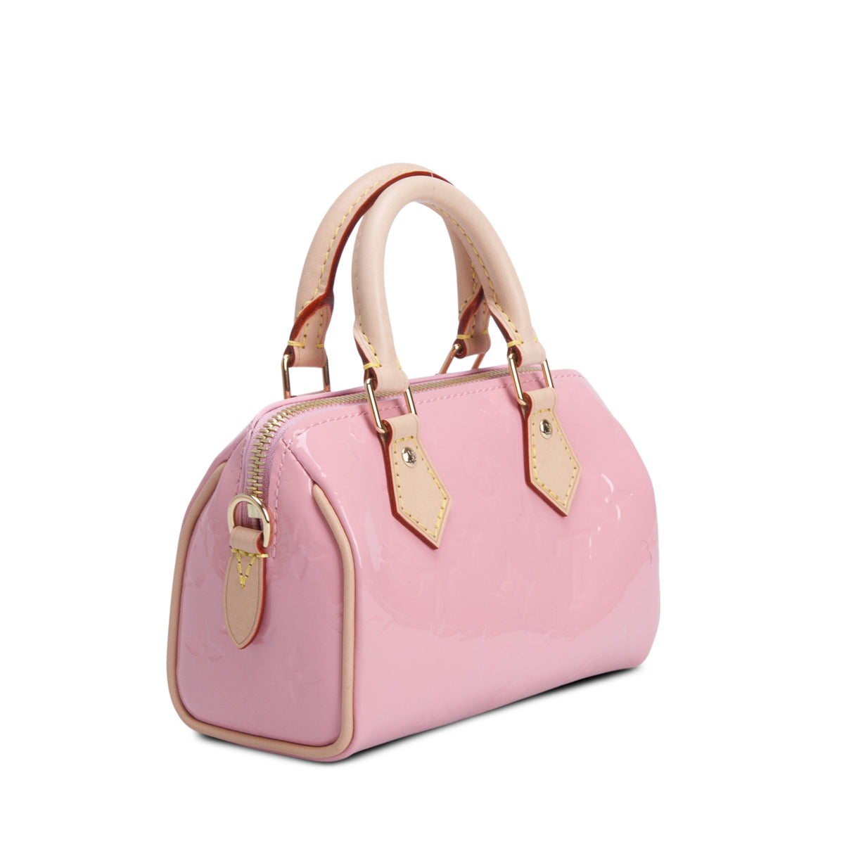 Louis Vuitton 2023 Pink Vernis Monogram Nano Speedy w/ Strap & Receipt