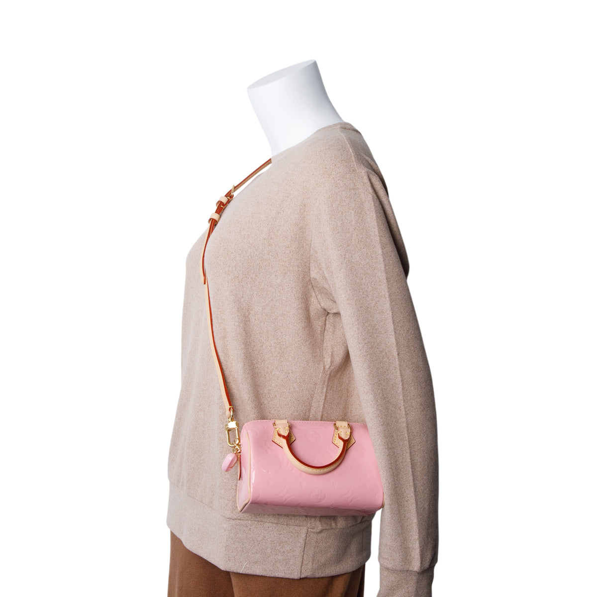 Louis Vuitton 2023 Pink Vernis Monogram Nano Speedy w/ Strap & Receipt