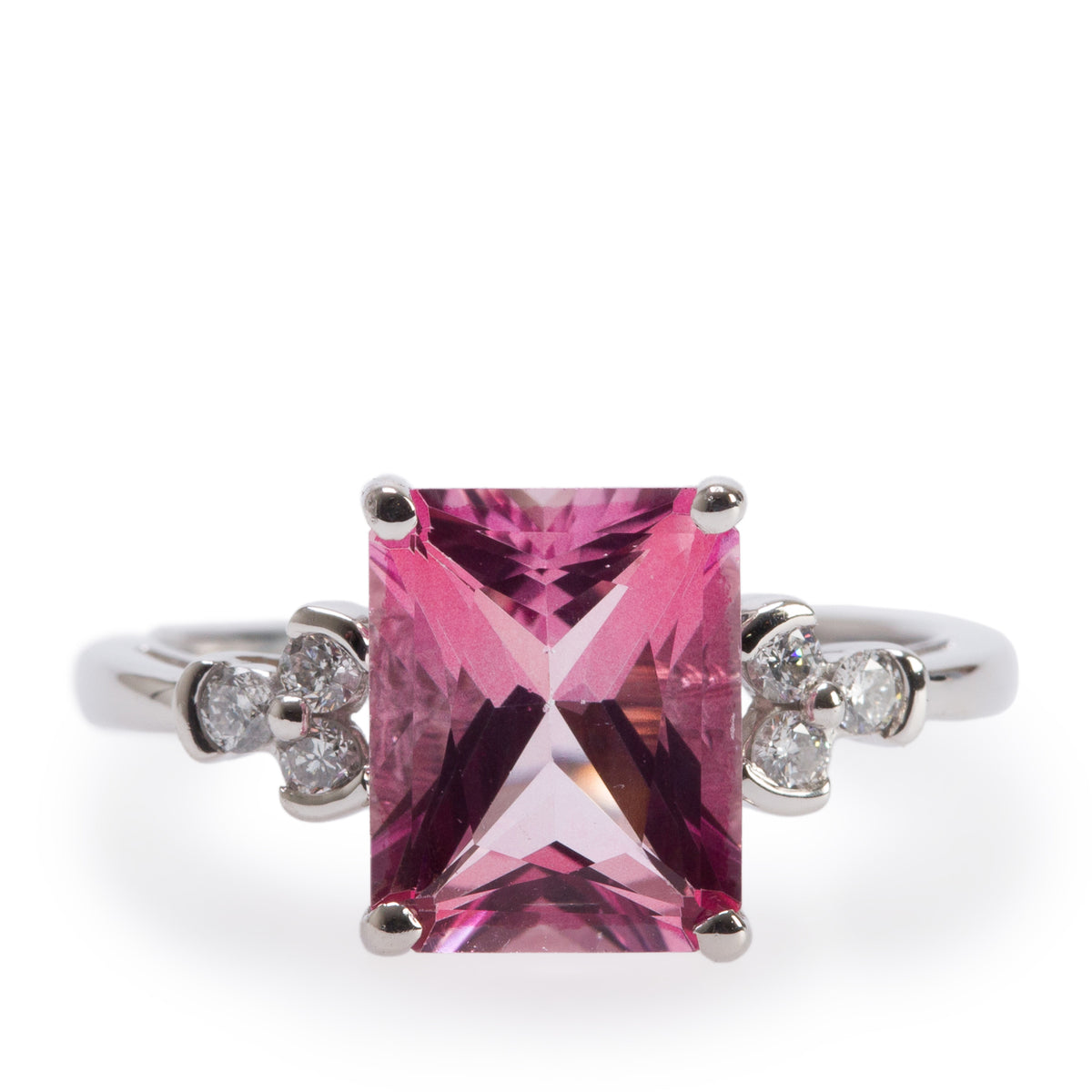 10k White Gold Pink Topaz and Diamond Ring, Size 7