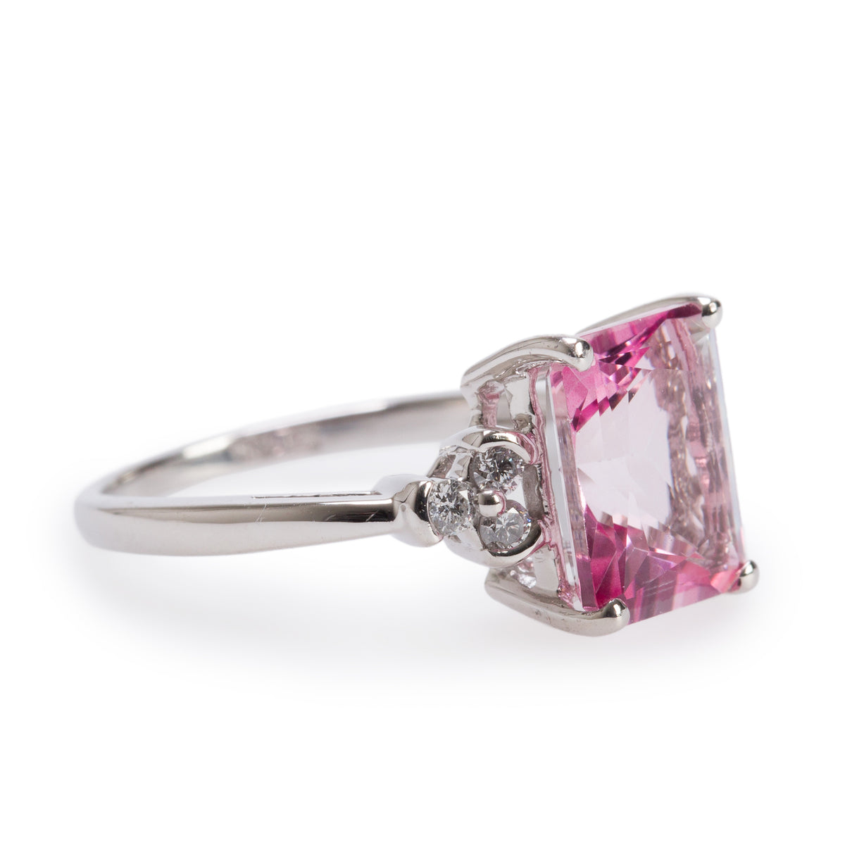 10k White Gold Pink Topaz and Diamond Ring, Size 7