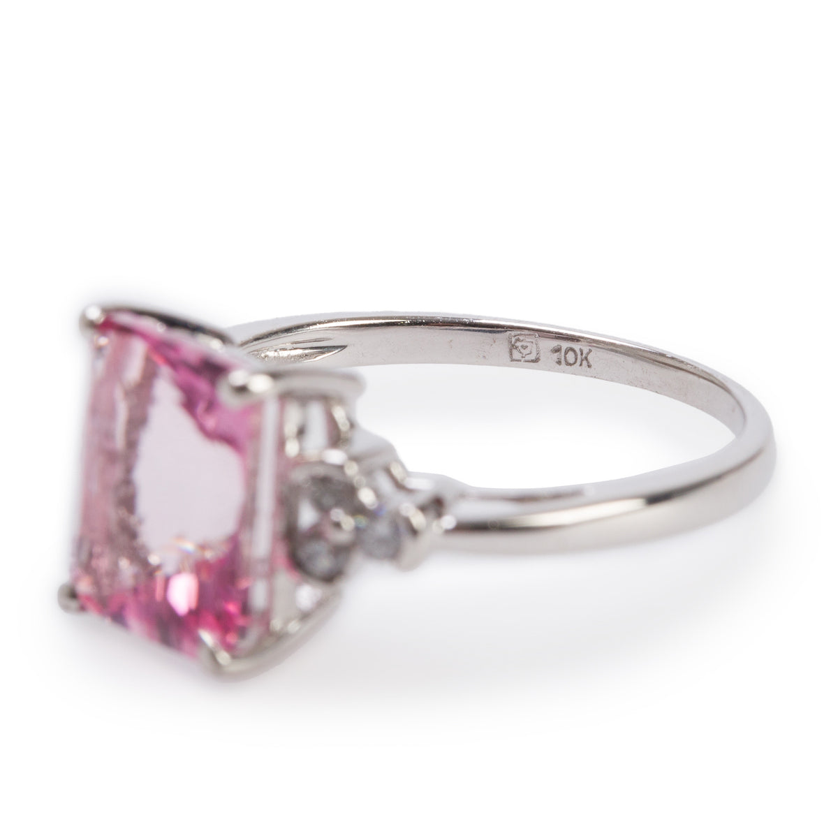 10k White Gold Pink Topaz and Diamond Ring, Size 7