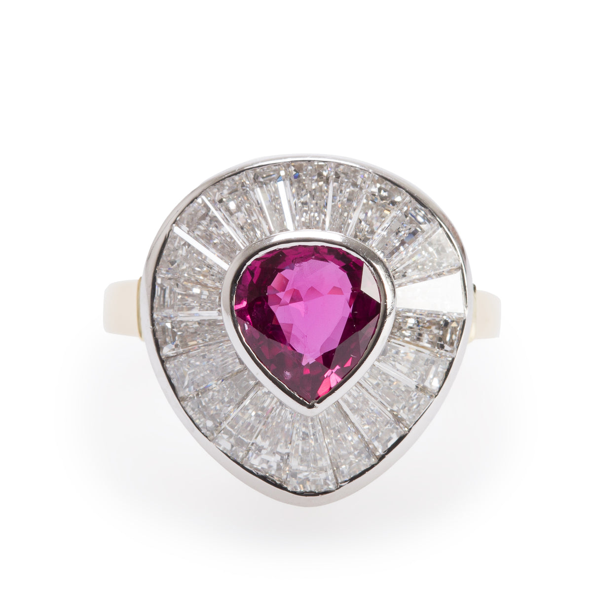 18k Yellow Gold & Platinum Ruby and Diamond Cocktail Ring, Size 5