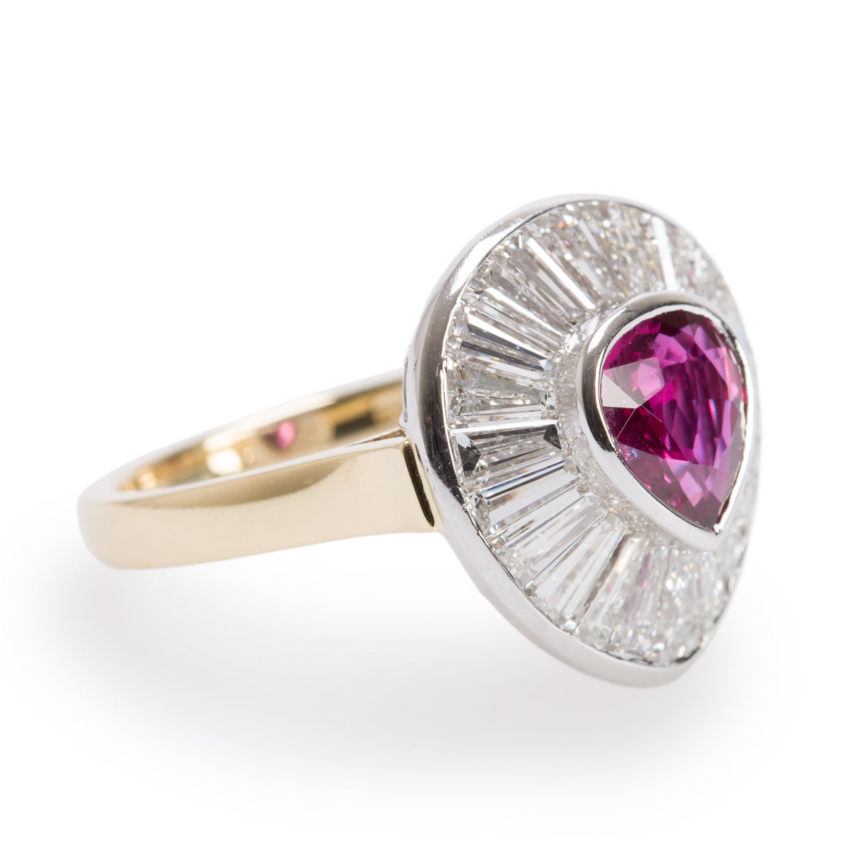 18k Yellow Gold & Platinum Ruby and Diamond Cocktail Ring, Size 5