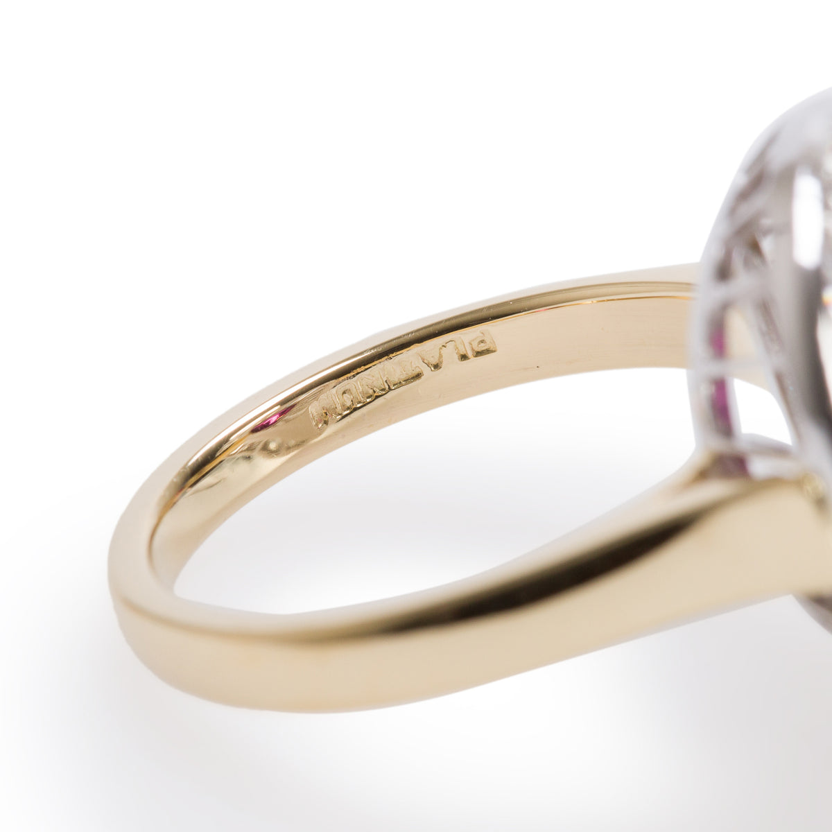 18k Yellow Gold & Platinum Ruby and Diamond Cocktail Ring, Size 5