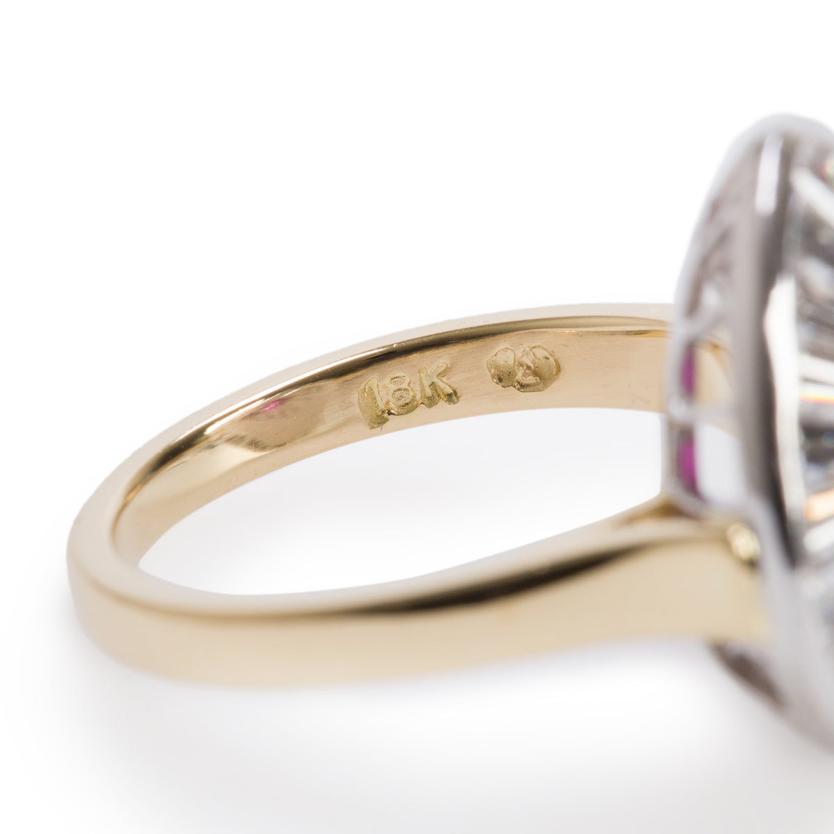 18k Yellow Gold & Platinum Ruby and Diamond Cocktail Ring, Size 5