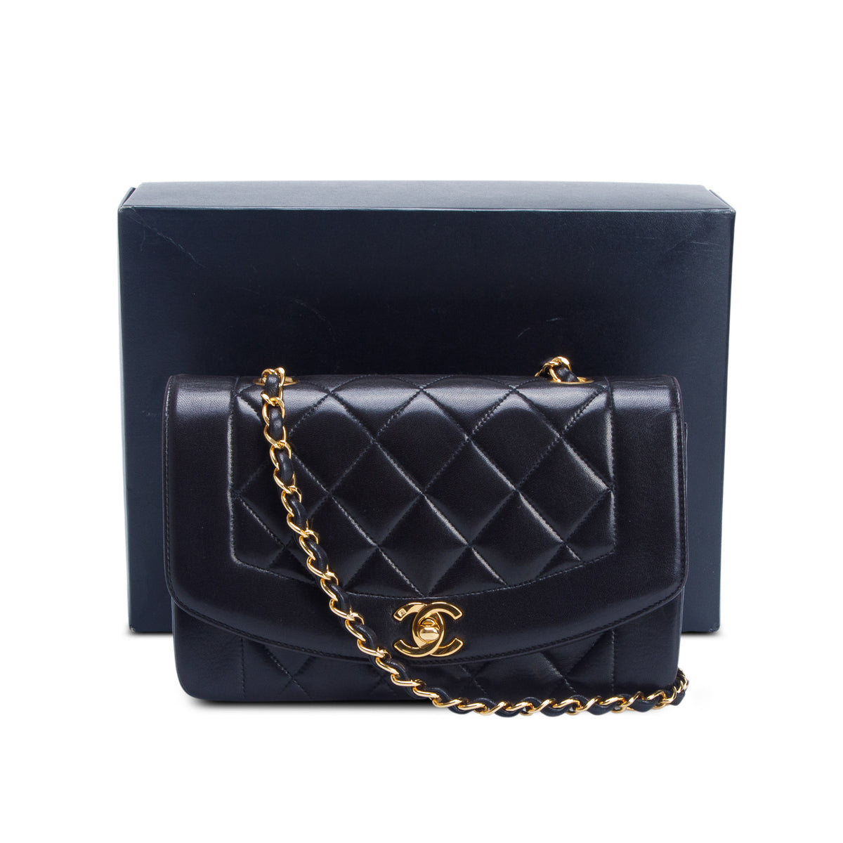 Chanel Vintage Black Lambskin Quilted Small Diana Single Flap w/ Box & Authenticity Card