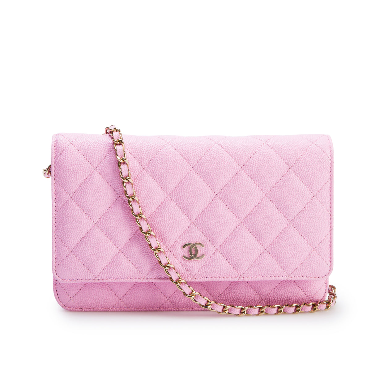 Chanel 2023 Pink Caviar Quilted Classic Wallet on Chain w/ Box & Receipt