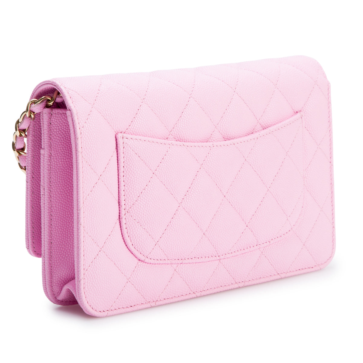Chanel 2023 Pink Caviar Quilted Classic Wallet on Chain w/ Box & Receipt