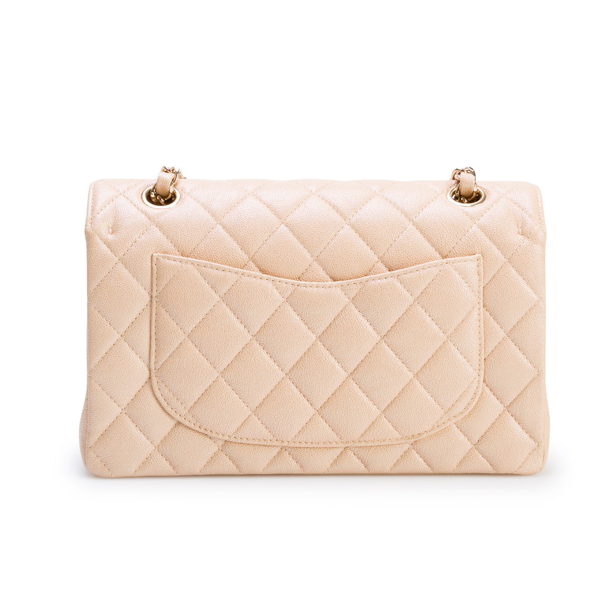 Chanel Iridescent Beige Quilted Caviar Small Double Flap w/ Box