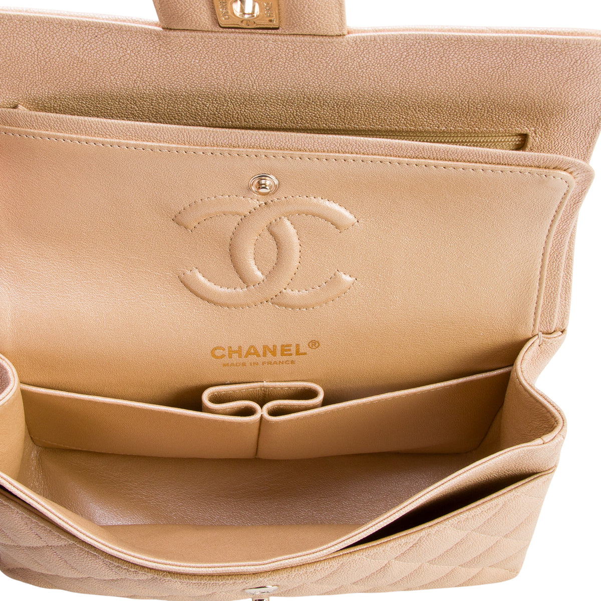 Chanel Iridescent Beige Quilted Caviar Small Double Flap w/ Box