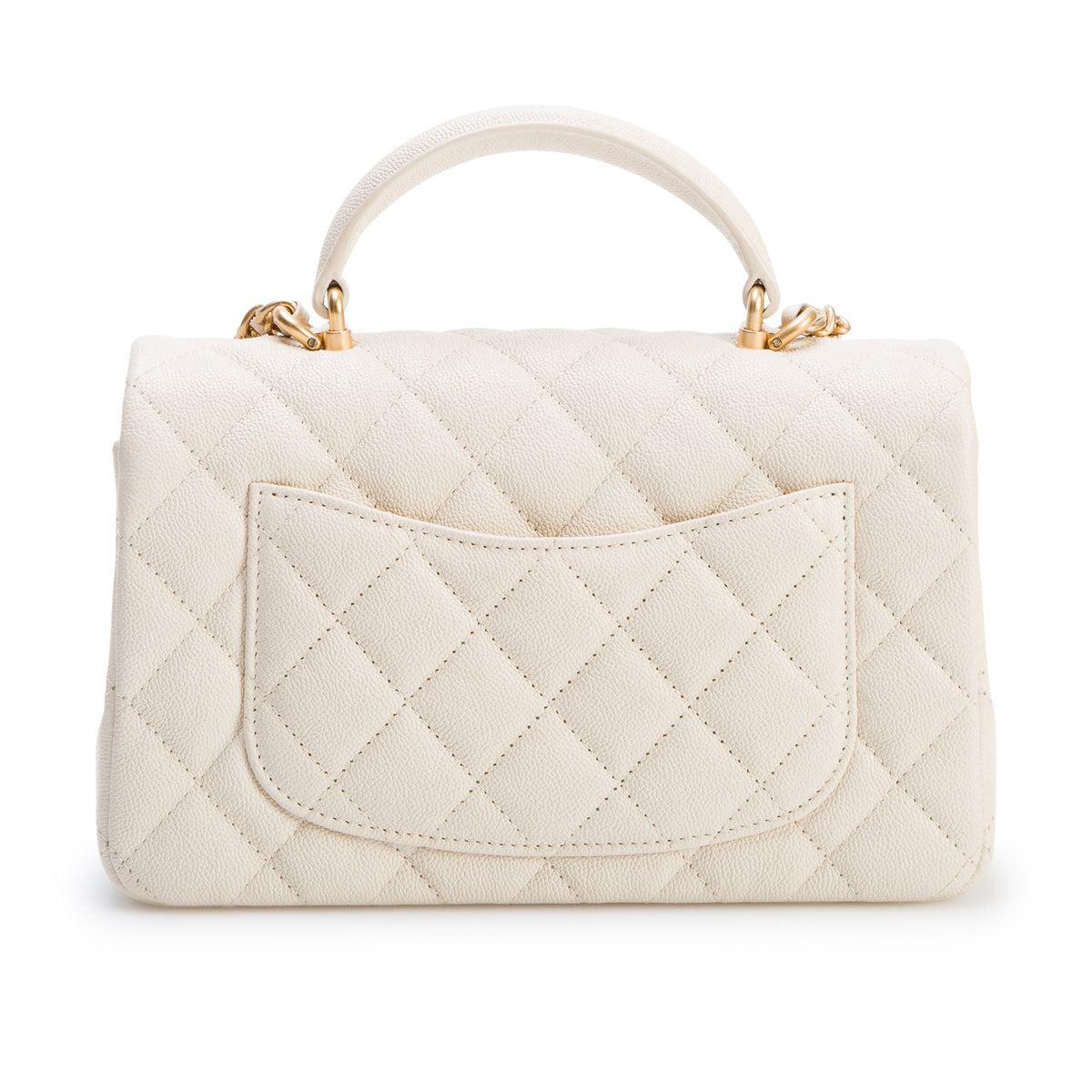 Chanel 2021 Beige Caviar Quilted Mini Top Handle Rectangular Flap w/ Box & Authenticity Card