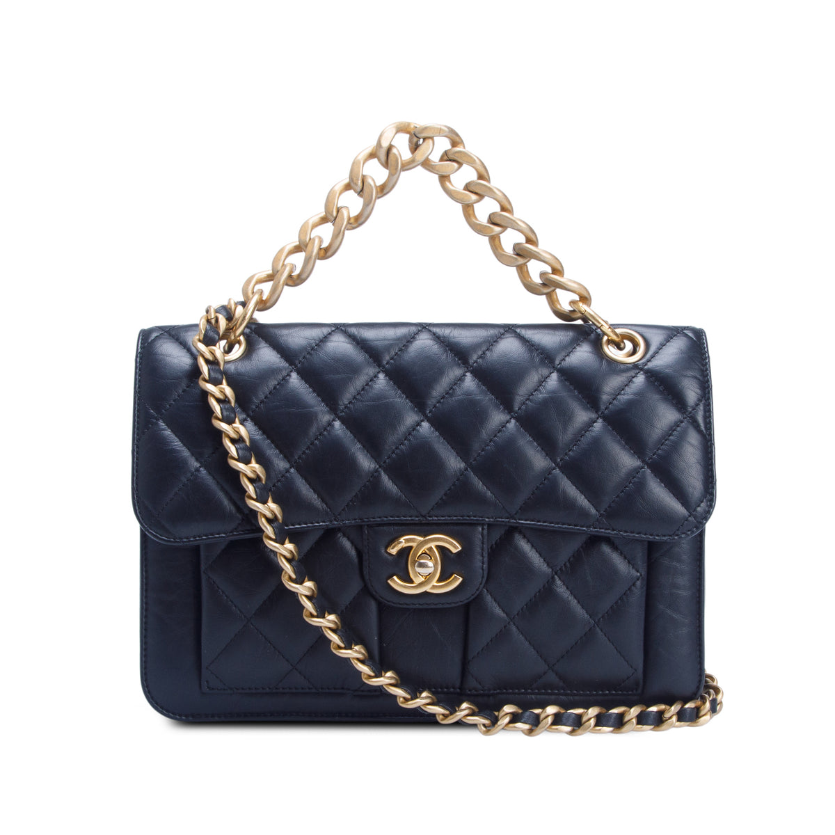 Chanel Black Calfskin Quilted Leather Large Double You CC Flap Bag