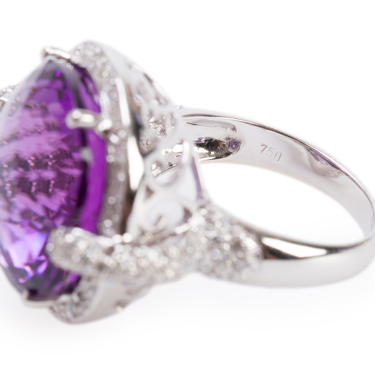 18k White Gold Amethyst & Diamond Ring, Size 6.25