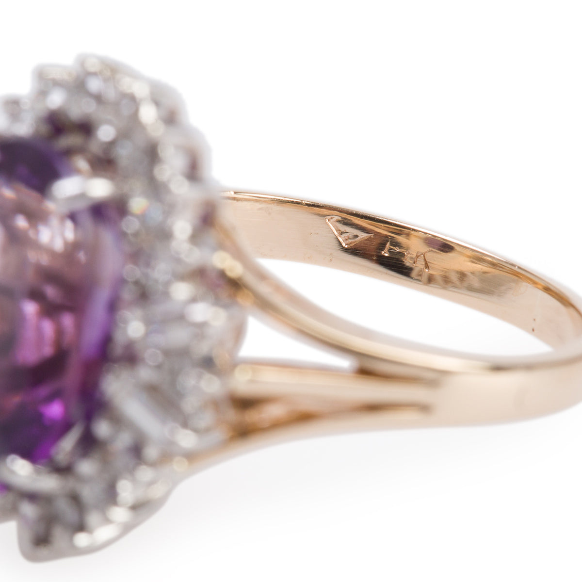 14k Yellow and White Gold Purple Quartz & Diamond Ring, Size 5