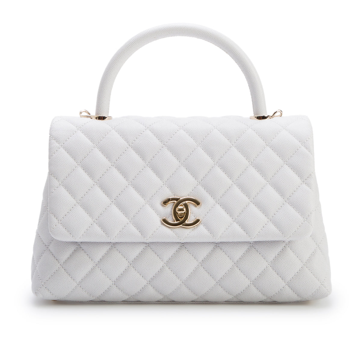 Chanel Light Grey Caviar Quilted Small Coco Handle Flap w/ Box, Authenticity Card & Strap