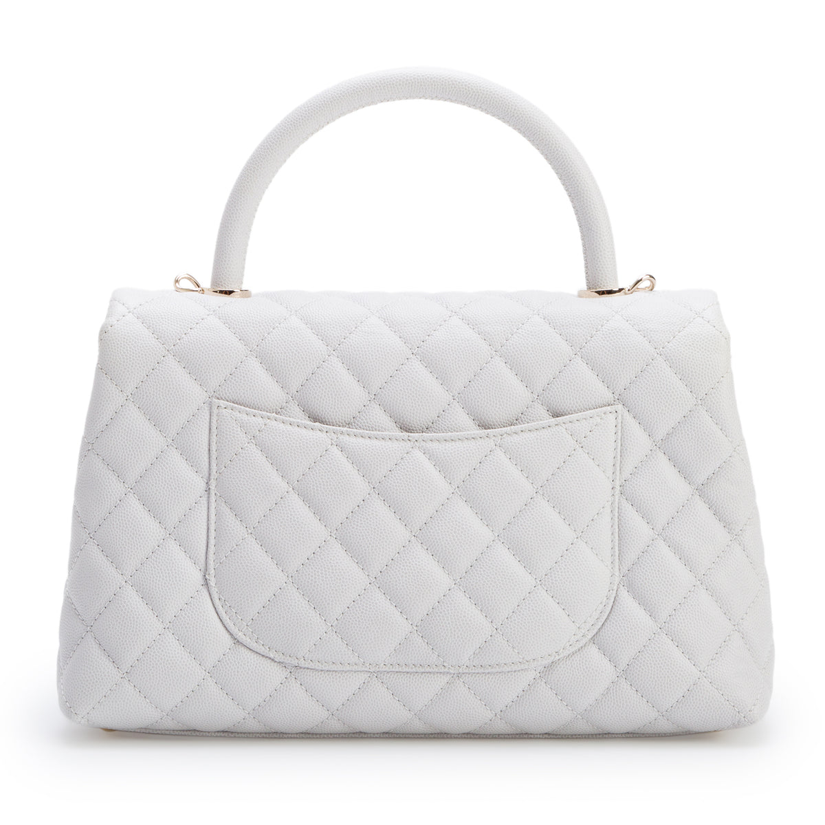 Chanel Light Grey Caviar Quilted Small Coco Handle Flap w/ Box, Authenticity Card & Strap